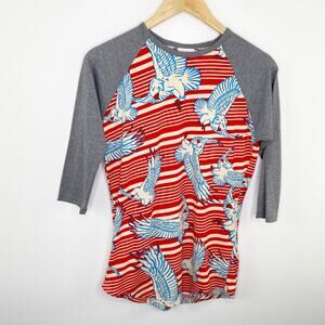 LuLaRoe Randy Red Grey Blue Printed Baseball Tee Shirt Women's Size X-Small XS